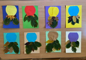 "Bukiet liści"- samodzielna praca plastyczna wykonana przez dzieci.