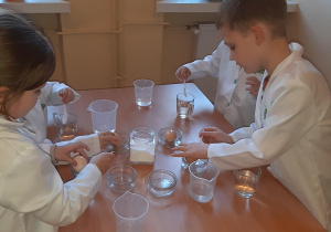 Zosia i Szymon wsypują sól do swoich szklanek.