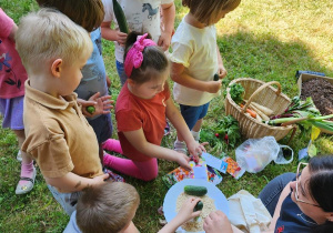 Dzieci miały okazje dotknąć nasiona warzywa i nasiona.