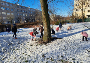 Dokarmiamy ptaki w ogrodzie przedszkolnym.