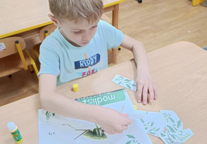 Antek składa puzzle.