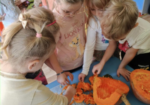 Dzieci oglądaja dynie